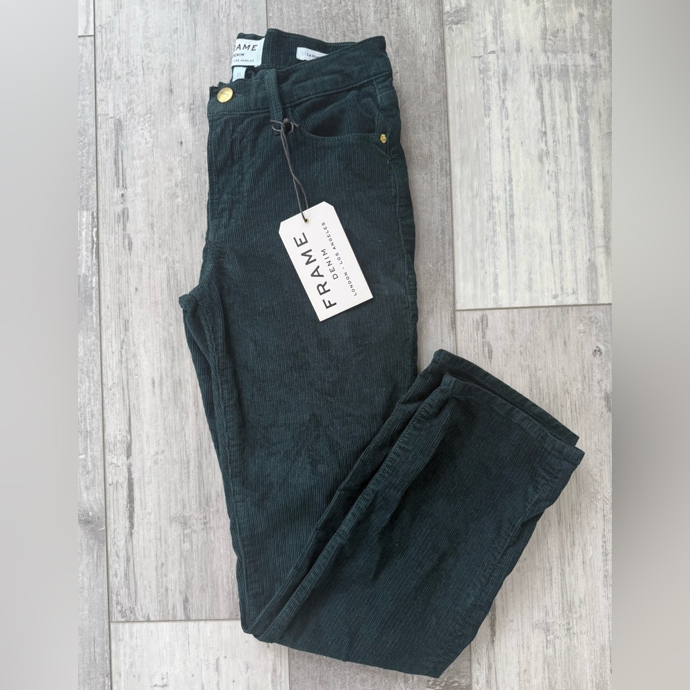 FRAME Le High Straight Corduroy Pants Spruce Green High Rise NWT Made USA 23